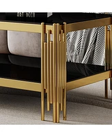 Top and Bottom Double Layer Tempered Glass Coffee Table and Mirror Finished Stainless Steel Frame