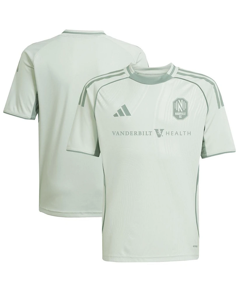 Adidas Big Boys and Girls Light Green Nashville Sc 2025 One Planet Pre-Match Jersey