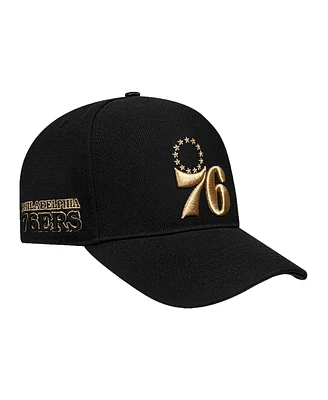 Pro Standard Men's Black Philadelphia 76ers Metallic Logo Pinch Front Adjustable Hat