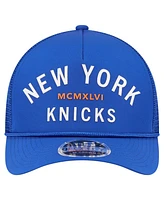New Era Men's Blue New York Knicks Minimalist A-Frame 9FORTY Trucker Hat