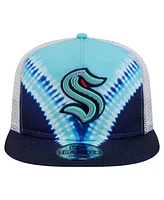 New Era Men's Navy/Light Blue Seattle Kraken Throwback V-Dye Adjustable Golfer Hat