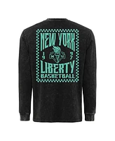 Sportiqe Men's and Women's Black New York Liberty Rock Roll Collection Bono Mineral Wash Premium Long Sleeve T-Shirt