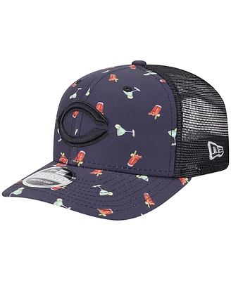 New Era Men's Black Cincinnati Reds Adventure Drinks Pattern 9SEVENTY Stretch-Snap Hat