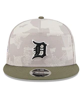 New Era Men's Light Beige/Olive Detroit Tigers 2025 Armed Forces Day Split Panel 9FIFTY Snapback Hat