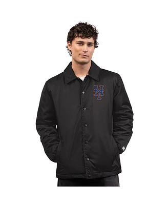 Starter Men's Black New York Mets Full-Snap Coaches Jacket