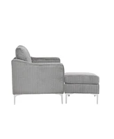 Corduroy Convertible Sectional Sofa with Ottoman - Gray