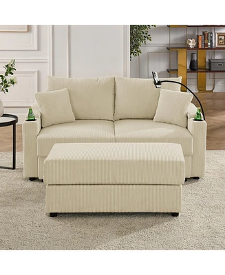 Modern Sofa with Storage, Ottoman, Cup Holders, & Phone Chargers