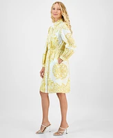 julia jordan Women's Printed Long-Sleeve Cotton Shirtdress