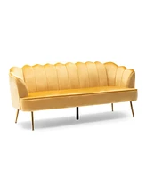 Modern Glam Velvet 3-Seater Sofa With Channel Stitching And Gold Legs