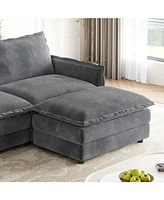 Corduroy 3-Seater Cloud Couch with Footrest & Cushions