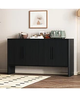 4-Door Large Storage Retro Sideboard with Adjustable Shelves and Long Handles for Kitchen