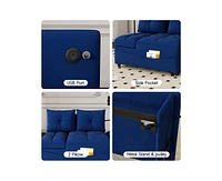 Modern Velvet Foldable Sofa Bed with Adjustable Back, Usb Port, and Phone Stand