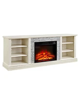 Large Faux Stacked Stone Tv Desk Storage Rack, Media Console Table with Large Storage Cabinet, Modern Tv Media Stand with 23" Fireplace Insert, W