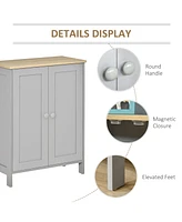 Storage Cabinet, Double Door Cupboard with 2 Adjustable Shelves, for Living Room, Bedroom, or Hallway, Grey
