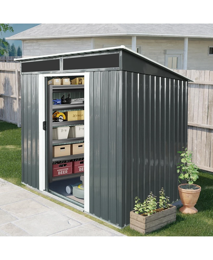 6ft x 5ft Outdoor Metal Storage Shed with Lockable Sliding Doors and Transparent plate for Garden
