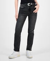 Dollhouse Juniors' Western Belt Relaxed Straight-Leg Jeans
