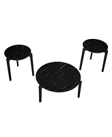 Living Room Coffee Table: Modern and stylish 24 inch round small coffee table, imitation marble tabletop with rubber wood solid wood legs, wooden coff