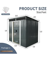 6ft x 5ft Outdoor Metal Storage Shed with Lockable Sliding Doors and Transparent plate for Garden