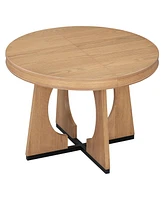 5-Piece Retro Rustic Functional Dining Set Unique Geometric Design, 1 Extendable Table with a 16-inch Leaf and 4 Upholstered Chairs Ideal for Dining R