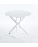 Modern Round Dining Table with Cross Metal Legs