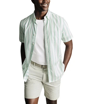 Charles Tyrwhitt Men's Slim Fit Short Sleeve Wrinkle-Resistant Striped Button-Down Shirt