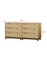3-Drawers Storage Cabinet Rope Woven Drawer (Set of 2), for Bedroom,Living Room,Dining Room,Hallways,Oak
