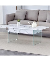 Multifunctional Lift Top Coffee Table with Modern Marble Pattern and Tempered Glass Legs