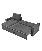 L-Shaped Sleeper Sofa Bed with Reversible Chaise and Storage, Washable Gery Corduroy Covers