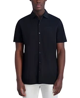 Karl Lagerfeld Paris Men's Short Sleeve Collared Knit Button Front T-Shirt