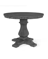 Rustic Elegance: Expandable Pedestal Dining Table with Nature-Inspired Design