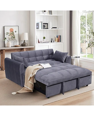 3-in-1 Velvet Sofa Bed with Adjustable Back (64.9", Dark Grey)