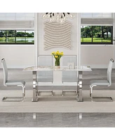 Pandora Patterned 63'' Dining Table Set with 4 Light Gray Pu Chairs