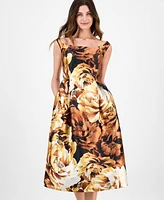 julia jordan Women's Boat-Neck Floral-Print Dress