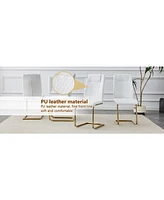 Golden Leg Glass Table & 6 White Pu Chairs