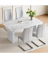White Marble Table & Gray Pu Chairs - 4 Seat Dining Set