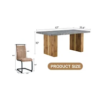 Cozy Modern Dining Set: 67" Table & 6 Fabric Chairs