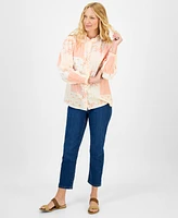 Style & Co Women's Printed Long-Sleeve Ruffle-Neck Blouse, Exclusively at Macy's