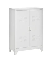 Industrial Storage Cabinet, Steel Garage Cabinet with Double Doors and Adjustable Shelves, White