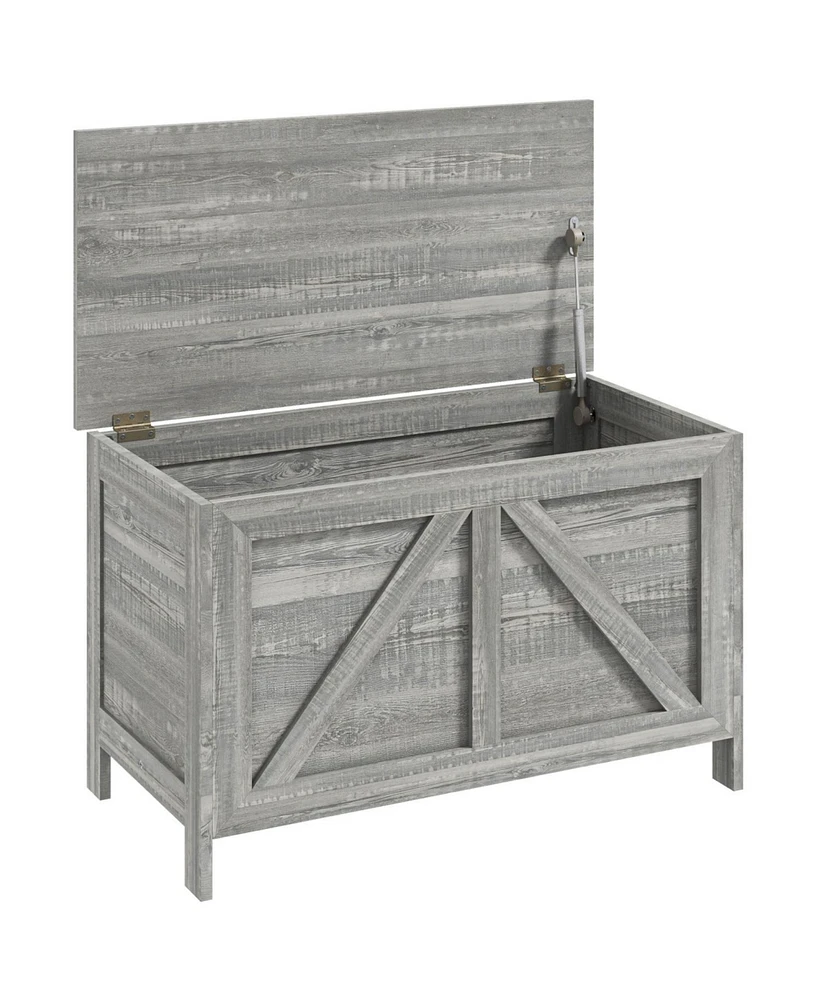 30" Farmhouse Storage Chest, Lift Top Box Organizer with Safety Hinge to Open Up 100 for Bedroom, Entryway, Living Room, Gray Wood Grain