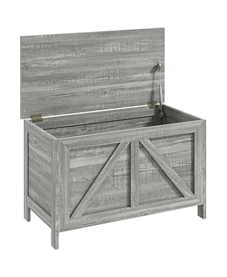 30" Farmhouse Storage Chest, Lift Top Box Organizer with Safety Hinge to Open Up 100 for Bedroom, Entryway, Living Room, Gray Wood Grain