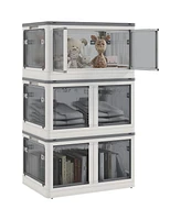 32 Gal Stackable Storage Bins with Lids, 3 Packs Collapsible Closet Organizers and Storage, Plastic Drawer Storage Container on Wheels with 5-Sided Ac
