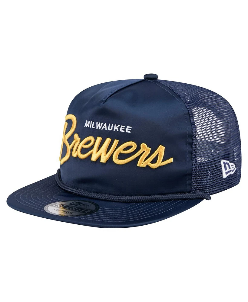 New Era Men's Navy Milwaukee Brewers Retro Satin Script Golfer Adjustable Hat