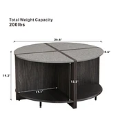 4 Piece of Industrial Round Coffee Table,Sturdy and Easy Assembly, 2-Tier with Storage for Living Room, Garden