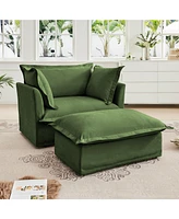 Armchair with Ottoman, Deep Seat Chenille Set