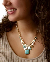 Barse Blue Turquoise and White Cultivated Pearl Multi Pendant Necklace