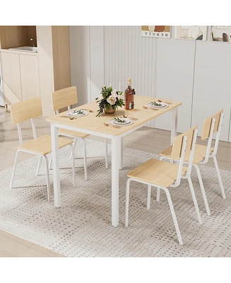 5-Piece Dining Set for 4: Kitchen Table & Chairs, Metal & Mdf, Compact