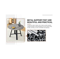 Modern 42" Round Mdf Dining Table Set with 4 Gray Pu Chairs