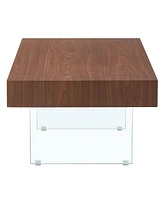 Walnut Mdf Coffee Table with Glass Legs (39.3"x21.6")