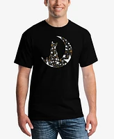 La Pop Art Men's Cat Sitting On Moon Word T-Shirt