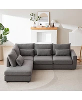 100" Convertible L-Shaped Linen Sofa with Ottoman & Cushions